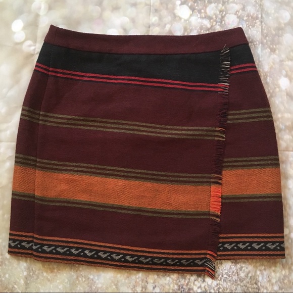LOFT Stripe Fringe Blanket Wrap Skirt - Picture 2 of 8